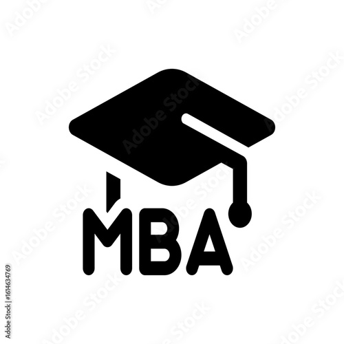 Black and white graphic of a graduation cap above the letters mba signifying a business degree program