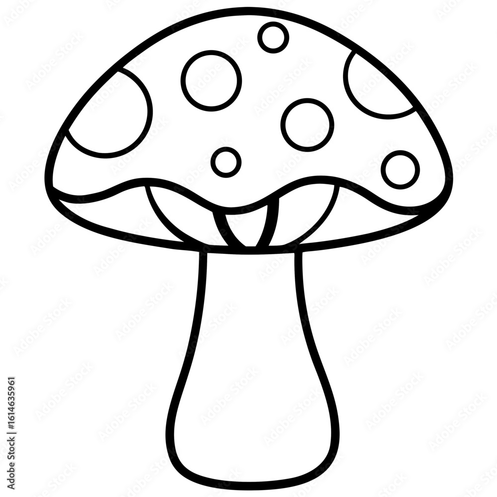 Naklejka premium Toadstool Coloring Page, Mushroom Outline, Forest Fungi Drawing, Nature Coloring Sheet