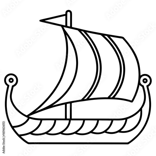 Viking Ship Coloring Page, Ancient Norse Boat Outline, Historical Sailing Vessel Drawing, Nordic Exploration Coloring Sheet