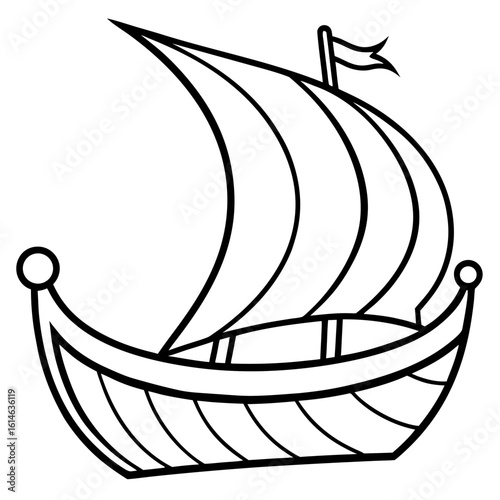 Viking Ship Coloring Page, Ancient Norse Boat Outline, Historical Sailing Vessel Drawing, Nordic Exploration Coloring Sheet