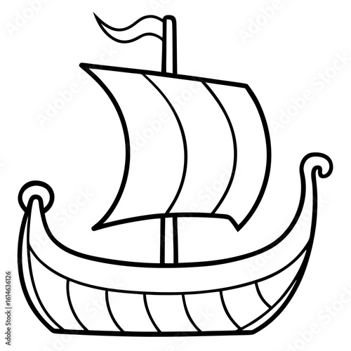Viking Ship Coloring Page, Ancient Norse Boat Outline, Historical Sailing Vessel Drawing, Nordic Exploration Coloring Sheet