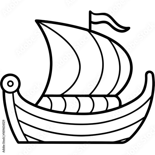 Viking Ship Coloring Page, Ancient Norse Boat Outline, Historical Sailing Vessel Drawing, Nordic Exploration Coloring Sheet