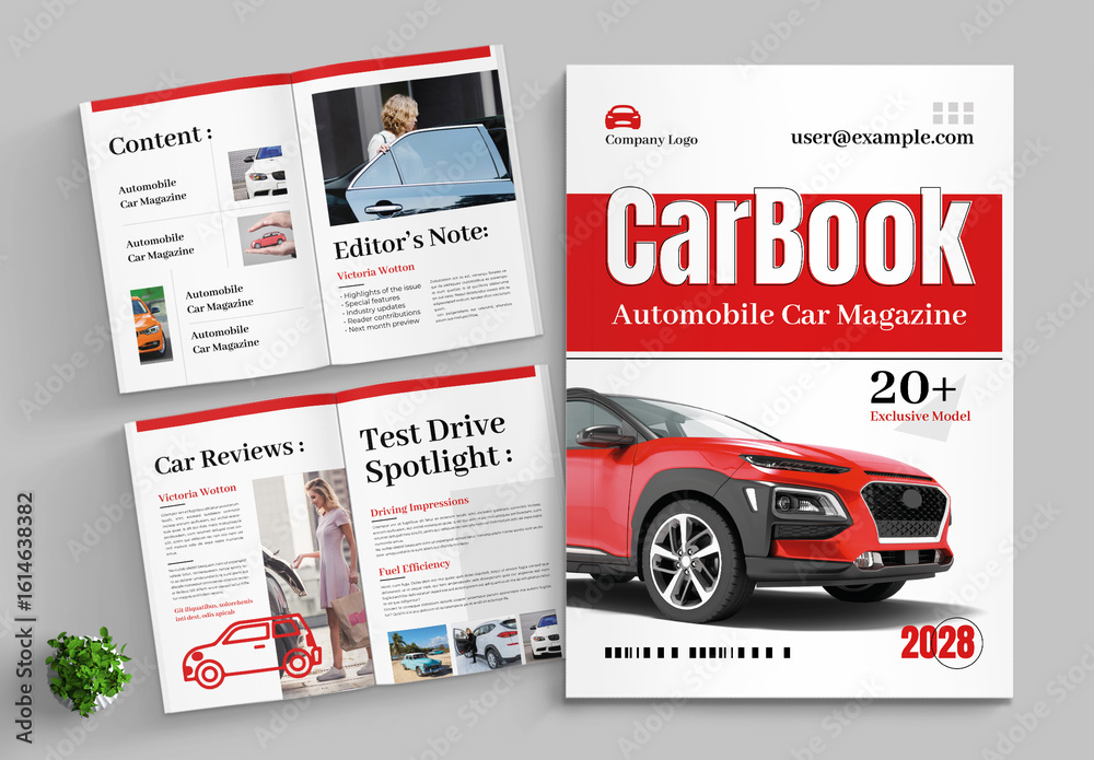 Car Magazine Template Layout With Red Color Stock Template | Adobe Stock