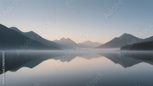 Calm Lake Reflection with Distant Mountains at Dawn