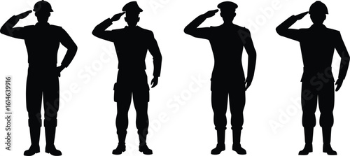A Collection of Silhouetted Soldiers Saluting in a Variety of Headgear Styles