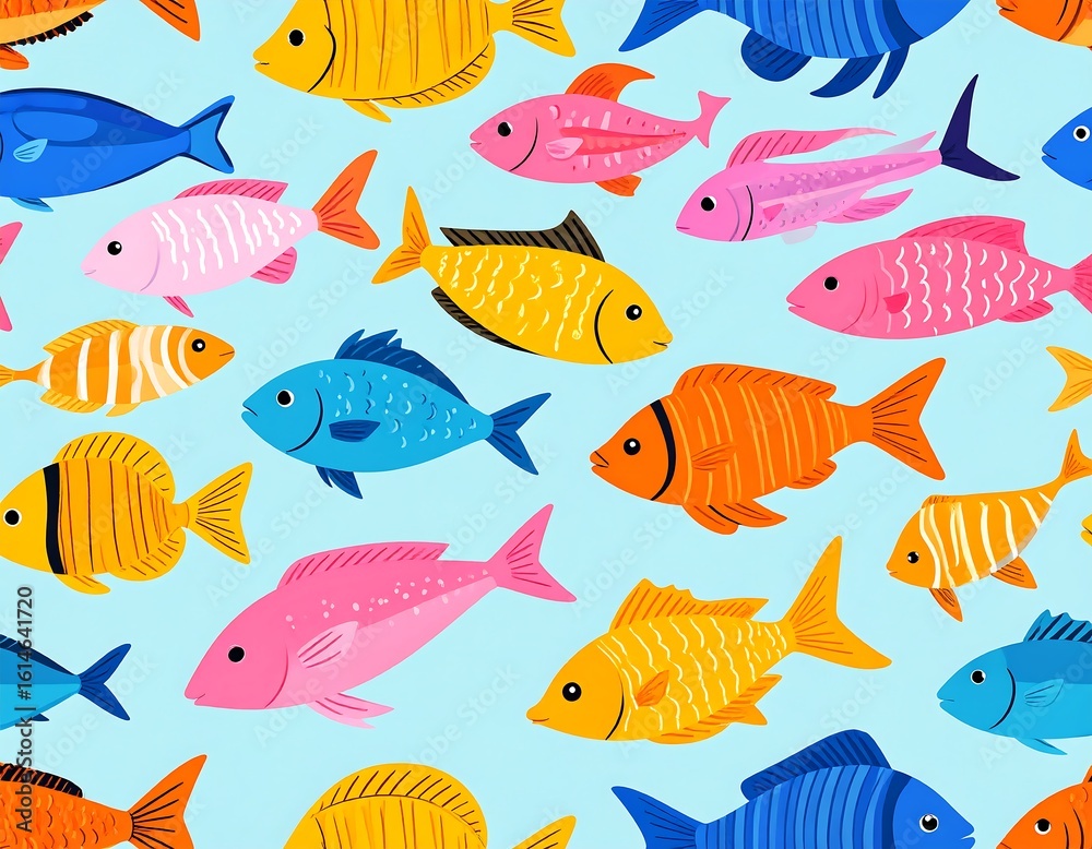 Naklejka premium Colorful fish pattern on a light blue background (2)