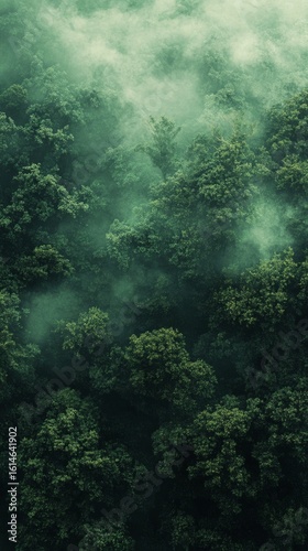 Overhead View of Fog Rolling Over a Green Forest Canopy