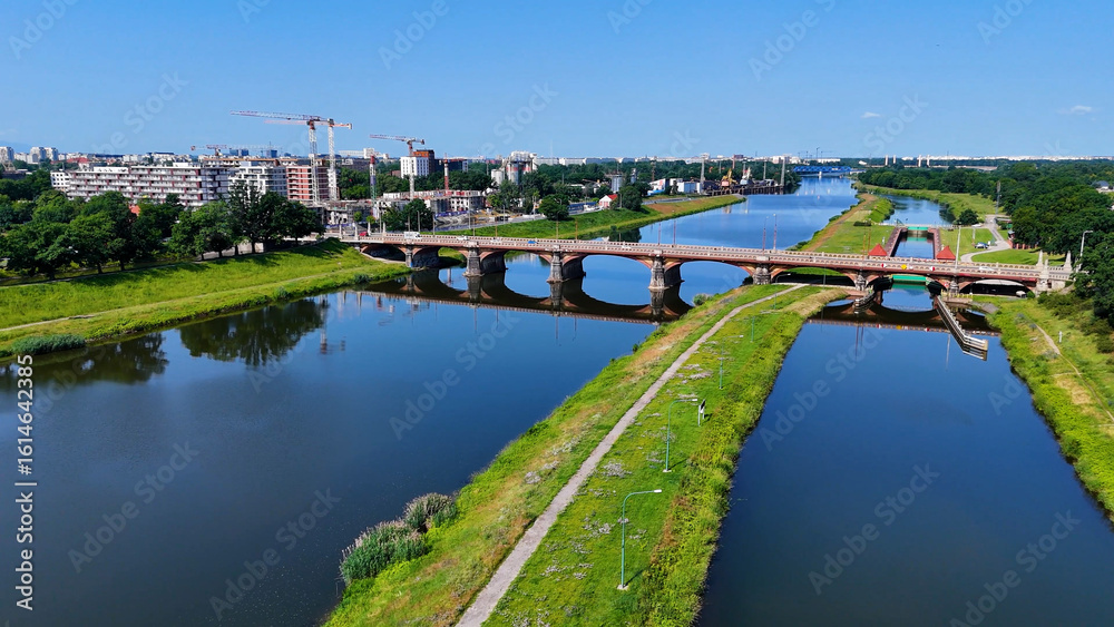 Fototapeta premium city ​​district street drone view Wroclaw Poland