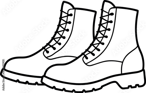 army combat boots outline vector, combat boot coloring book page