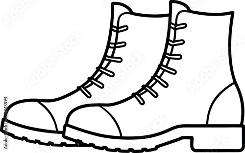 army combat boots outline vector, combat boot coloring book page