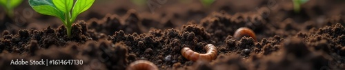 Close-up shot of rich, dark soil being tilled, revealing earthworms and the texture of fertile ground Ideal for agricultural, gardening, or environmental themes , soil, sustainable