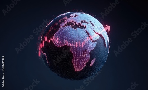 Global growth depicted as a 3D planet with an upward trending graph