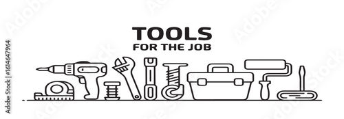 Home and DIY Repair Tools Line Icons — Maintenance, Assembly, and Fixing ElementsHome and DIY Repair Tools Line Icons — Maintenance, Assembly, and Fixing Elements