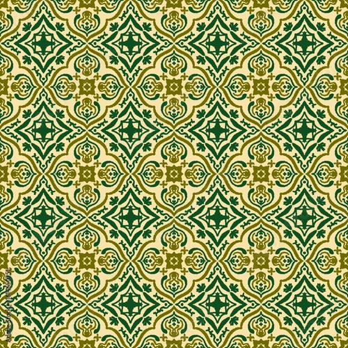 Elegant Vintage Floral Pattern in Green and Beige