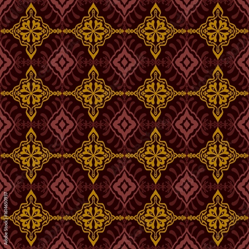Elegant Geometric Pattern in Deep Red and Gold