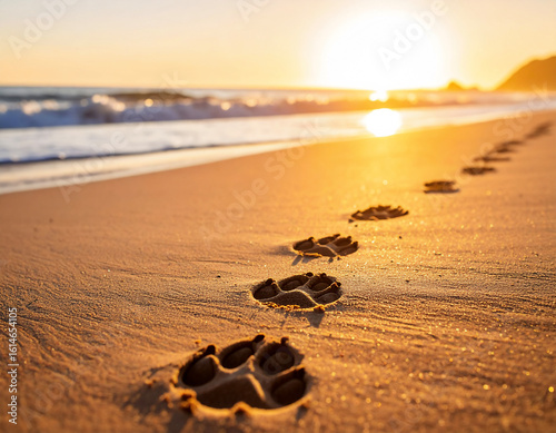 Dog Paw Prints on Beach Landscape