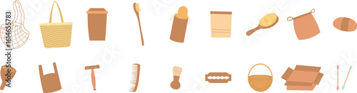 Newborn baby items set and elements in flat design. Bundle of kid toys, bodysuit, teddy bear, pacifier, unicorn, rattle, diaper, booties and other decor isolated stickers. Vector illustration