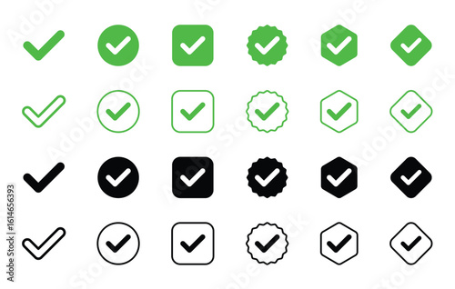 Green and Black Check Mark Icon Set