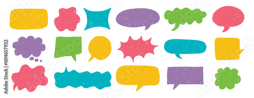speech bubble texture chalk pencil doodle set. Crayon speech bubble frame, comic talk balloon Grunge colorful collection.