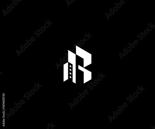 Letter r building bold clean logo