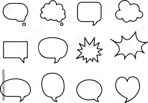 Collection of hand drawn speech bubbles and thought bubbles in various shapes