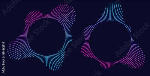 Wallpaper Mural Sound equalizer icons with lines, gradient neon circular sound wave frames, abstract radial music icons. Audio beat symbol concept isolated on dark background. Vector illustration. Torontodigital.ca