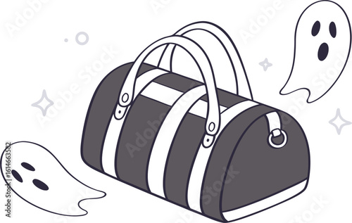 A spooky duffel bag with friendly ghosts and sparkling stars perfect for halloween travel or a fun whimsical design