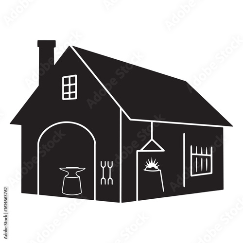 Blacksmith shop illustration simple outline design for craftsmanship and metalworking