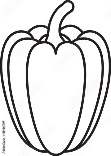 Vector illustration of bell pepper isolated on white background. Black and White for coloring. Organic vegetables and fruits cartoon concepts. Education and school kids coloring page, printable