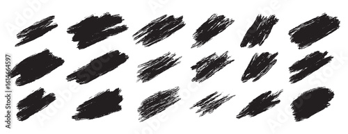 scratch, accidental touch black paint, ink brush stroke shapes, brush lines. Vector dirty grunge elements.