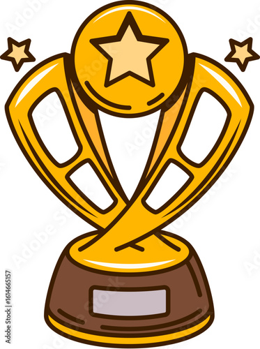 Cinema movie festival cartoon award statuette. Cinematography or music art and cinema festival winner ceremony prize funky retro isolated vector symbol. Best movie or actor golden award groovy icon