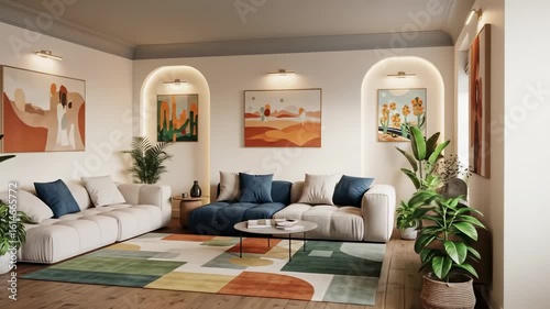Cozy living room with abstract art