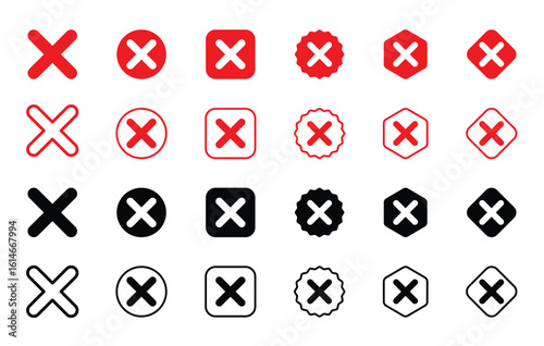 Red and black cross, mark, x, delete, cancel, wrong, error, remove icon set