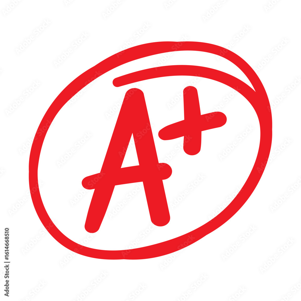 Fototapeta premium School grade A plus. Best result. Vector hand drawn design. Isolated icon. Illustration on white background.