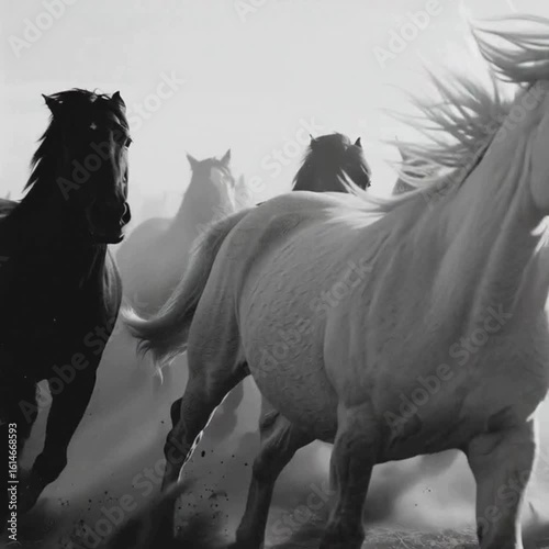 Wild Horses Running in Slow Motion – Black and White Cinematic Shot