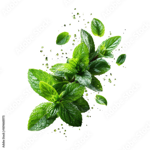 Fresh mint leaves in motion