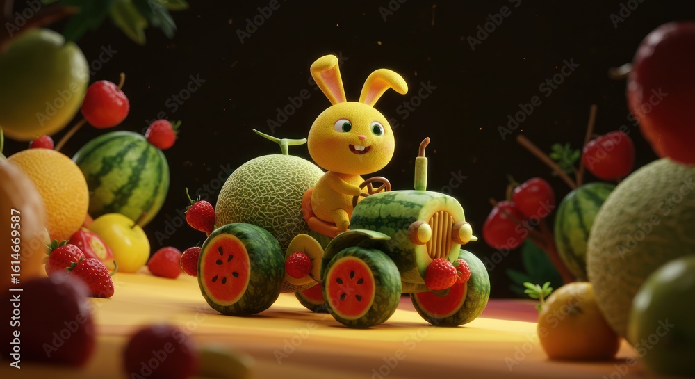 Obraz premium A festive Easter still life featuring a cute toy bunny, colorful eggs, and spring decorations in a basket