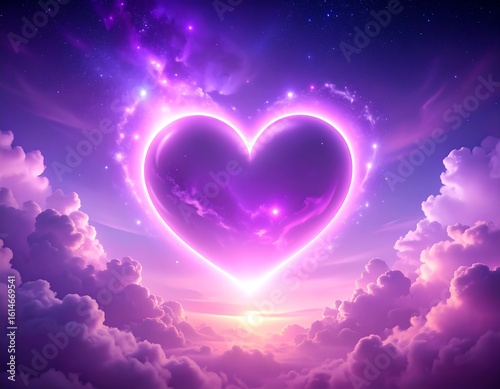 Glowing heart in vibrant purple cosmos