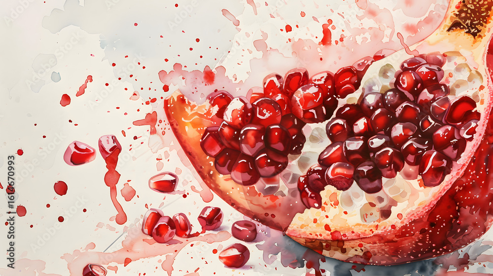 close-up watercolor painting of a pomegranate close-up watercolor painting of a pomegranate