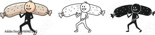 Stick figure carrying sausage illustration food delivery cartoon character design vector graphic art