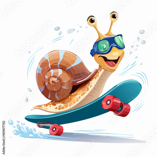 A speedy snail on a skateboard with goggles brings a hilarious twist to slow creatures.