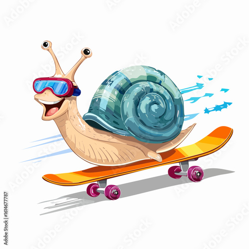 A speedy snail on a skateboard with goggles brings a hilarious twist to slow creatures.