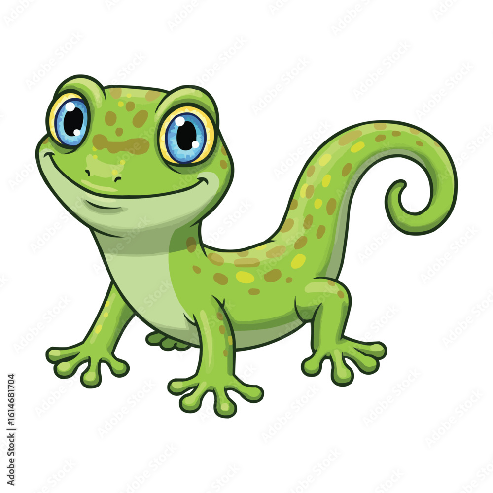 Fototapeta premium Smiling Cartoon Gecko with Big Eyes and Spotty Skin