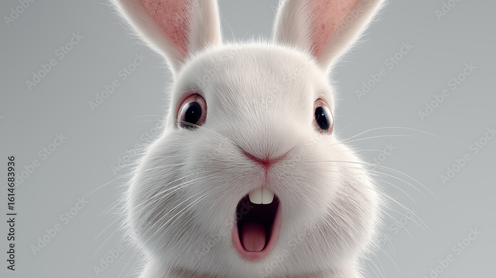 Fototapeta premium Funny Surprised Bunny Cute Animal Pet Expression White Rabbit Closeup