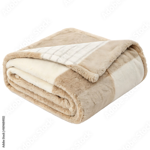A comfortable and warm folded blue textile blanket isolated on a transparent background png