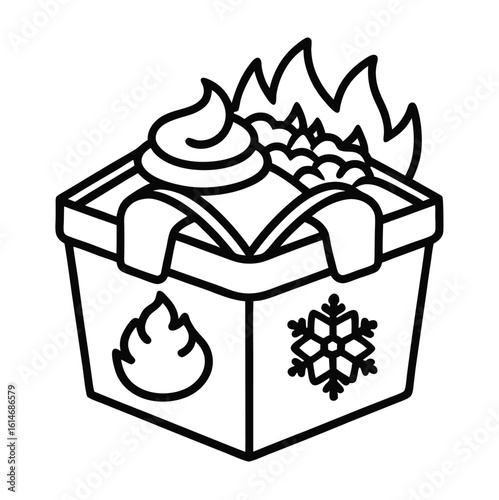 Cozy winter fireside snack box with black outline