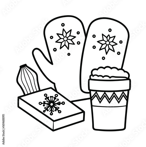 Cozy winter mittens and hot cocoa illustration