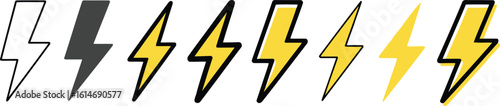 Free Download Lightning Bolt Icons Set in Line, Grey and Yellow on White Background - GFXLoad