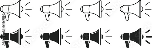 Loudspeaker Icons Collection in Line and Solid Style on Transparent Background