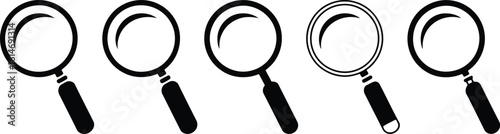 Magnifying Glass Icons Set in Flat Design and Silhouette Isolated on Transparent Background